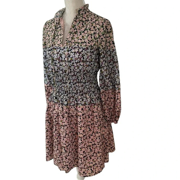 Vince Camuto Floral Smocked Waist Long Sleeve Mini 
Dress Pink Blue Size 6 NWT - Picture 7 of 15